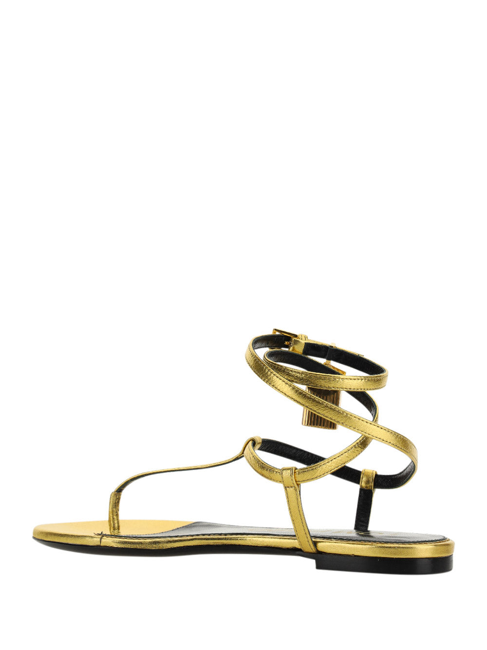 Laminated Nappa Leather Padlock Thong Sandal - Gold