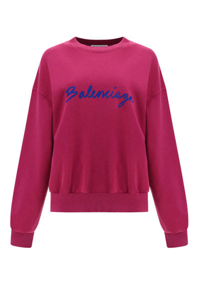 Brushstroke Logo Print Crewneck Sweatshirt - Fuchsia