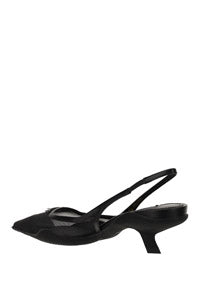 Mesh Fabric Slingback Pumps - Black