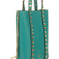 Rockstud Calfskin Leather Pouch With Chain - Marine Green