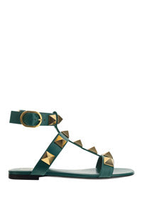 Roman Stud Flat Calfskin Sandal - Green