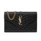 Envelope Chain Wallet in Mix Matelassé Satin - Black