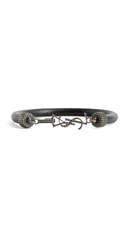Opyum Bracelet In Crinkled Leather and Metal - Black