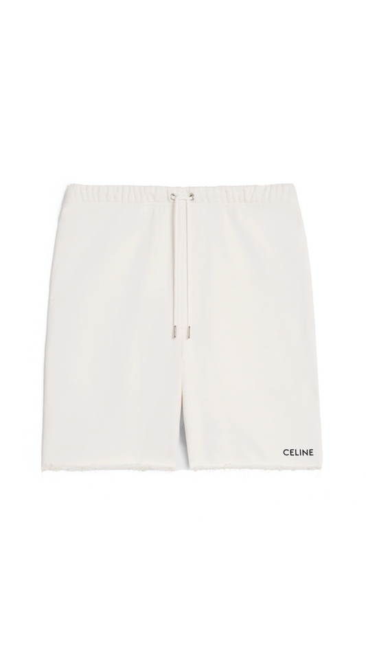 Embroidered Shorts in Cotton Fleece - Cream/Black