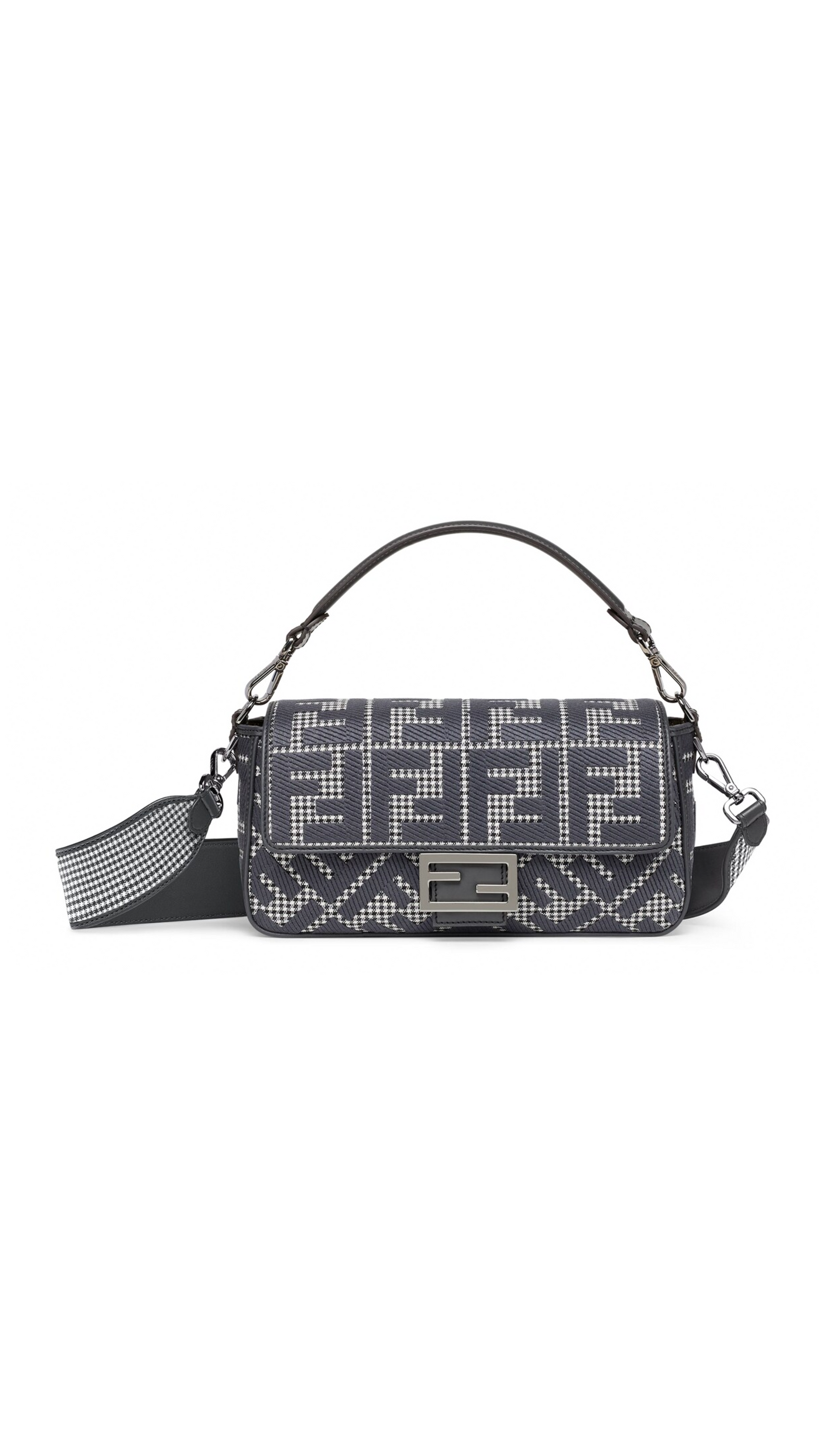 Houndstooth Woll Baguette Bag - Grey
