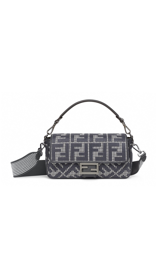 Houndstooth Woll Baguette Bag - Grey