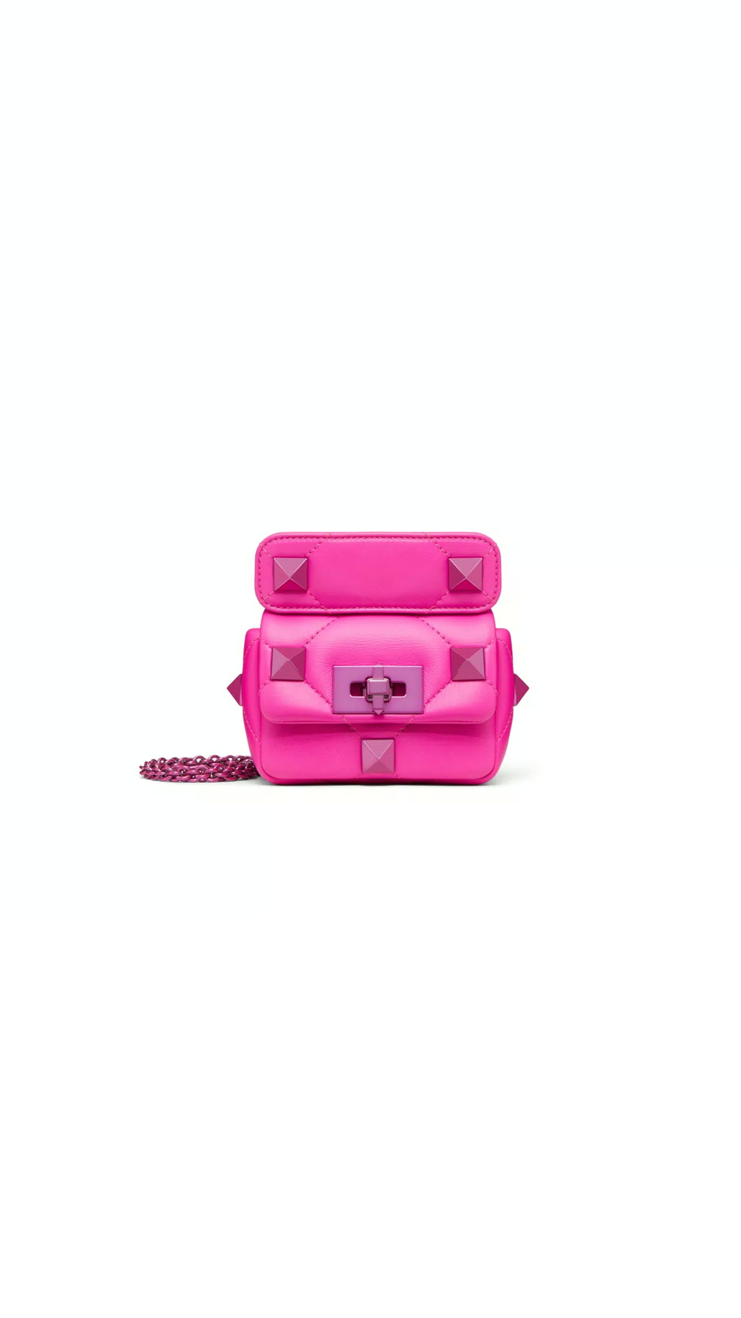 Mini Roman Stud The Shoulder Bag in Nappa Leather with Chain - Pink PP