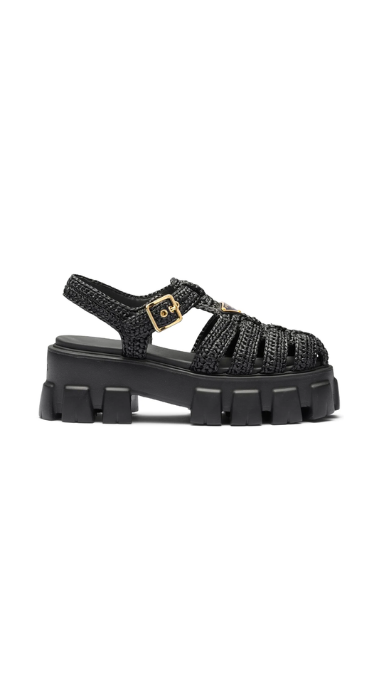 Monolith Raffia Fisherman Sandals - Black