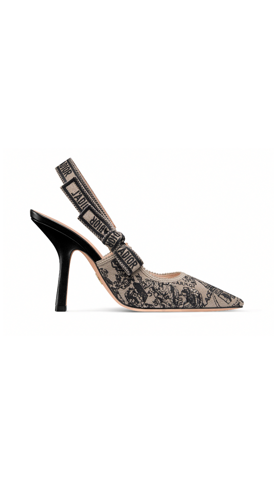 J'Adiore Slingback Pumps in Embroidered with Plan de Paris Motif - Beige/Black