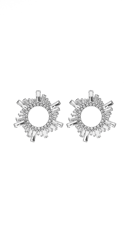 Begum Crystal Earrings - White/Silver