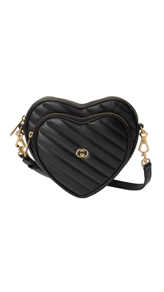 Interlocking G Mini Heart Shoulder Bag - Black