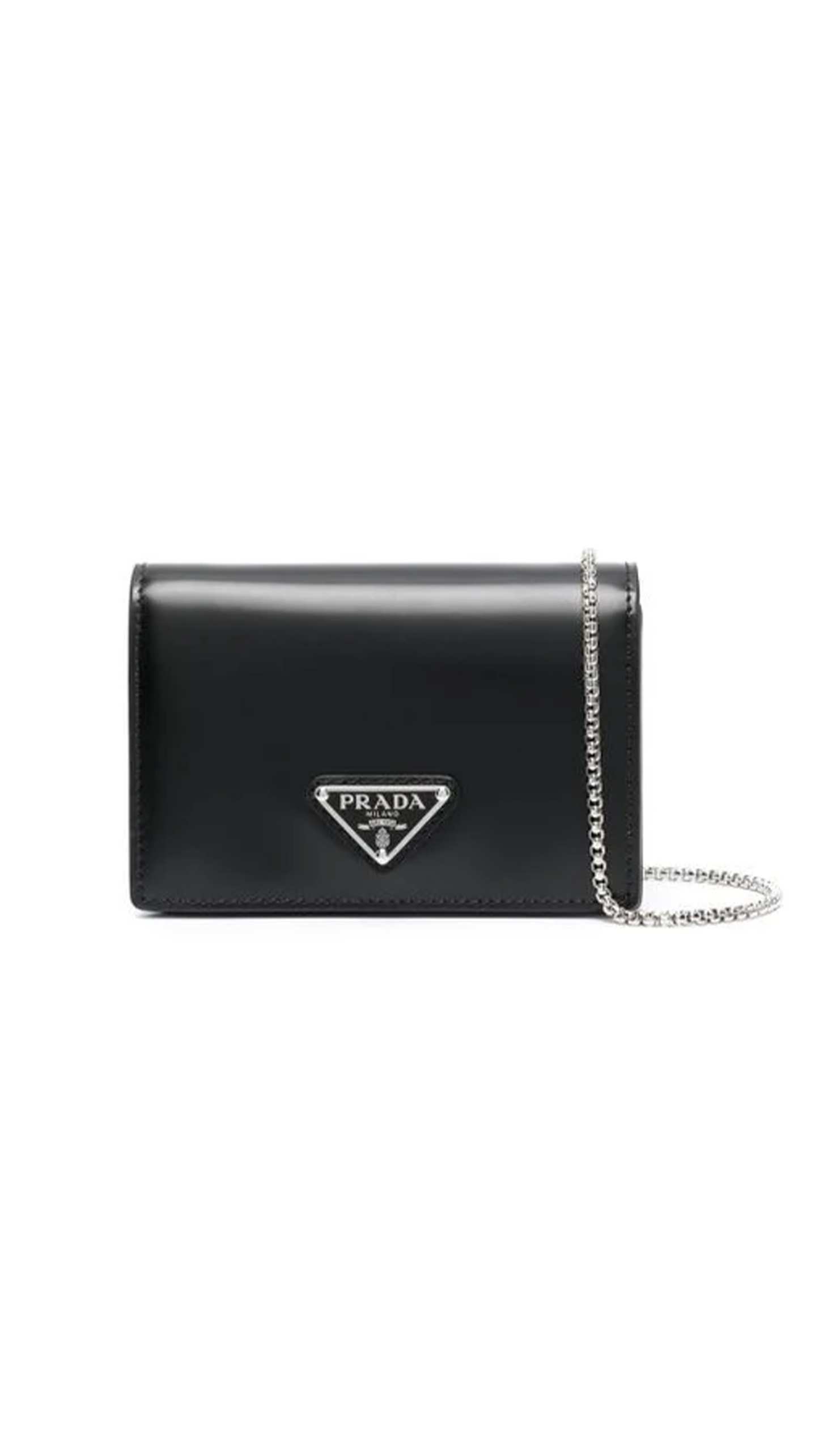 Brushed Leather Card Holder with Chain Strap - Black