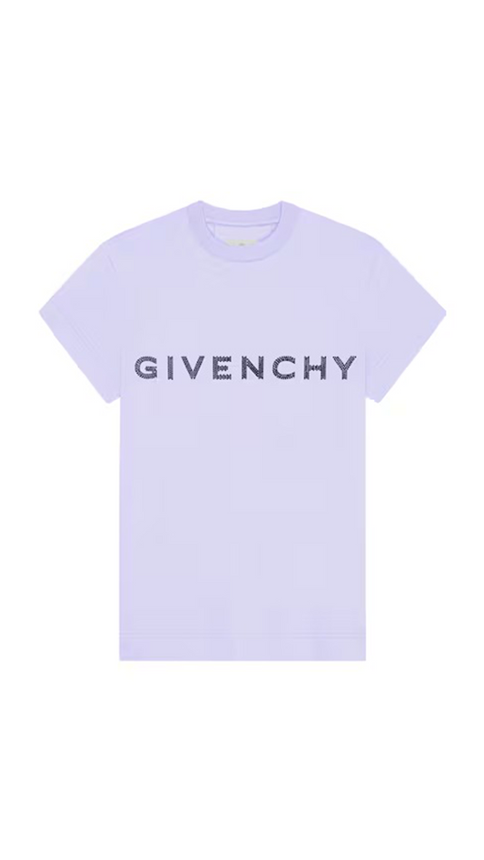 Slim Fit T-shirt in Cotton with Givenchy Rhinestones - Periwinkle
