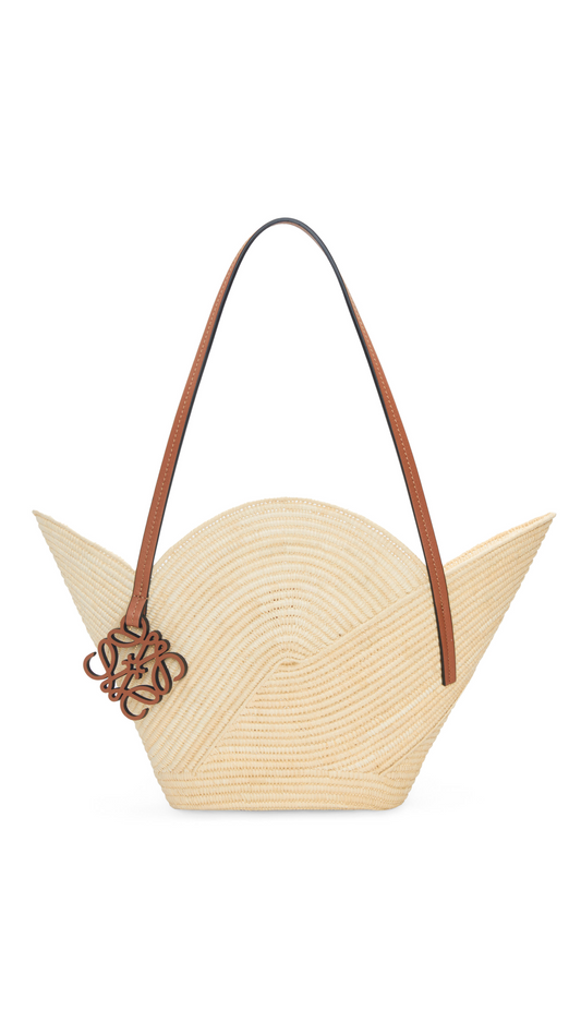 Petal Basket Bag in Raffia and Calfskin - Natural/Tan