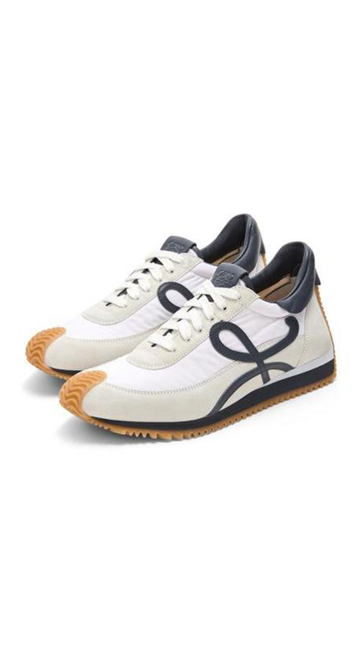 Flow Runner in Nylon and Suede - White/Grey/Navy