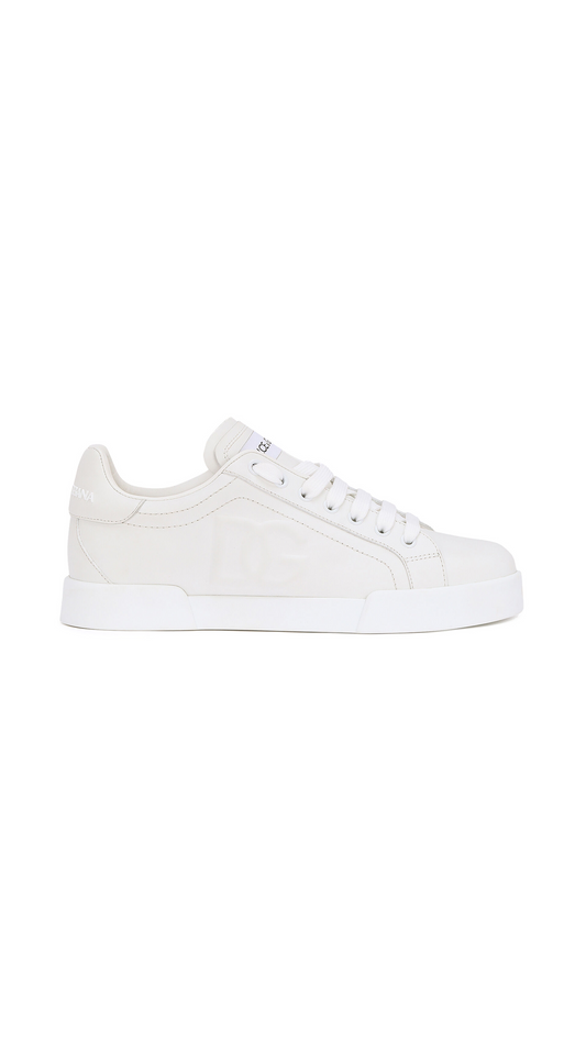 Calfskin Portofino Sneakers with DG Logo - White