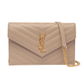 Cassandre Matelassé Envelope Chain Wallet in Grain de Poudre Embossed Leather - Dark Beige