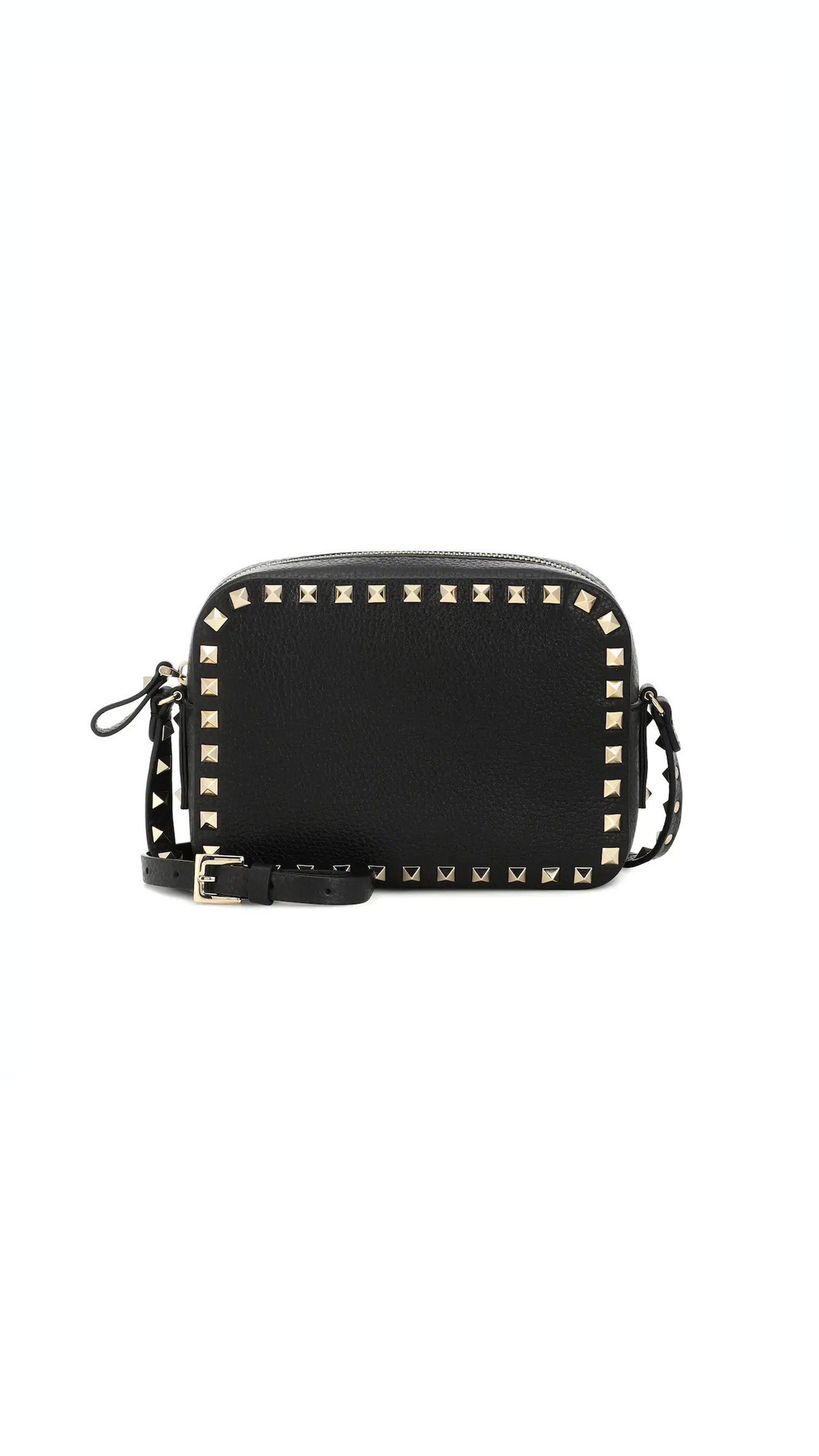 Rockstud Crossbody Bag in Grainy Calfskin Leather - Black