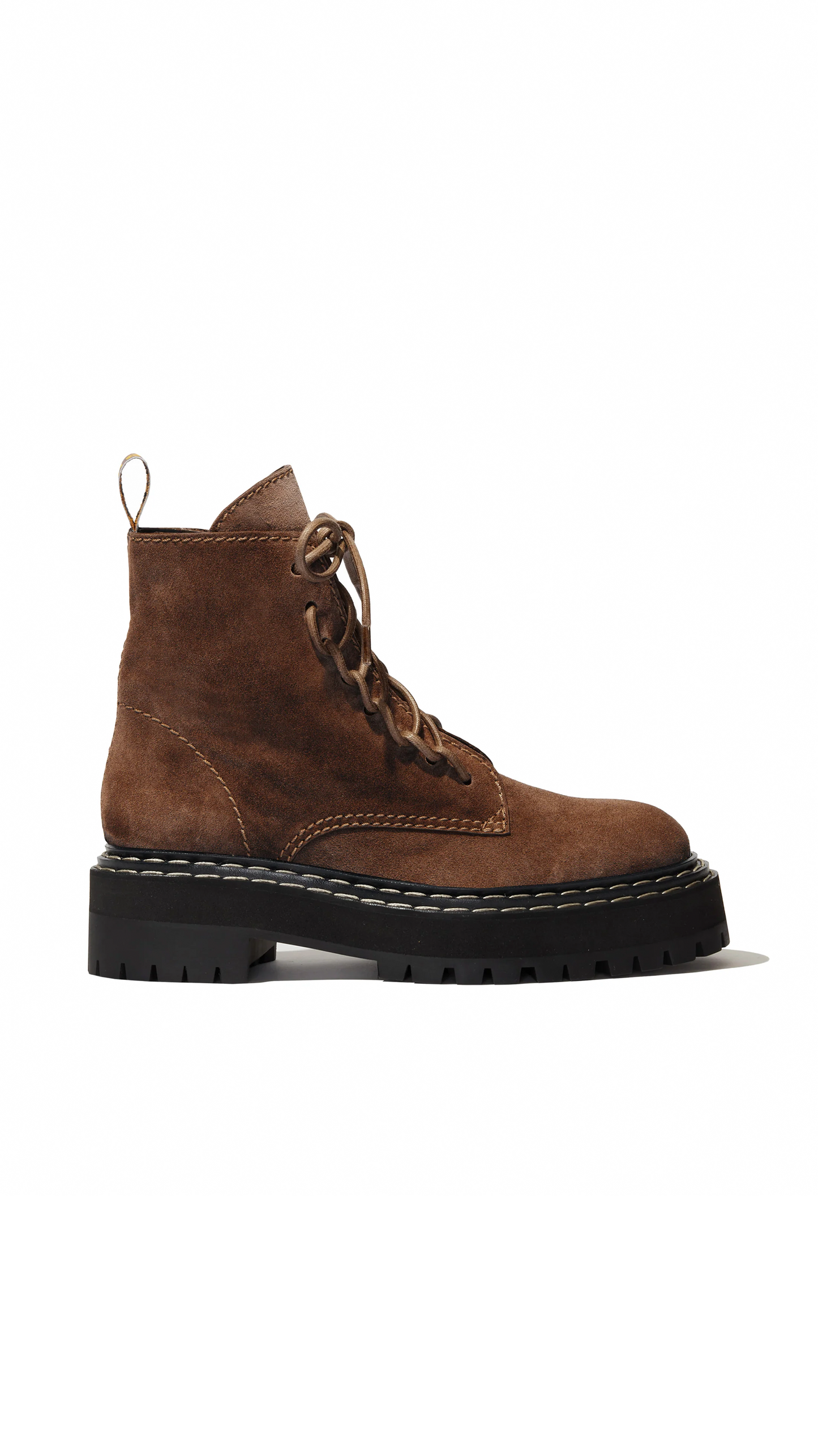 Suede Lug Sole Platform Combat Boots - Dark Brown