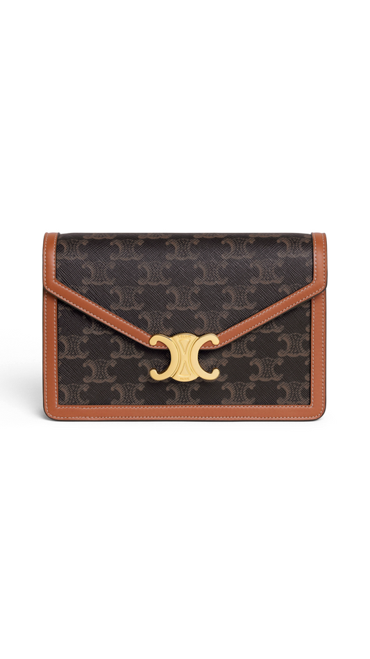 Triomphe Wallet on Chain in Triomphe Canvas and Calfskin - Tan