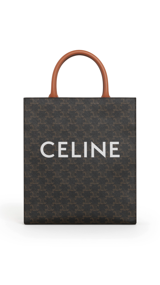 Small Vertical Cabas in Triomphe Canvas and Calfskin - Tan