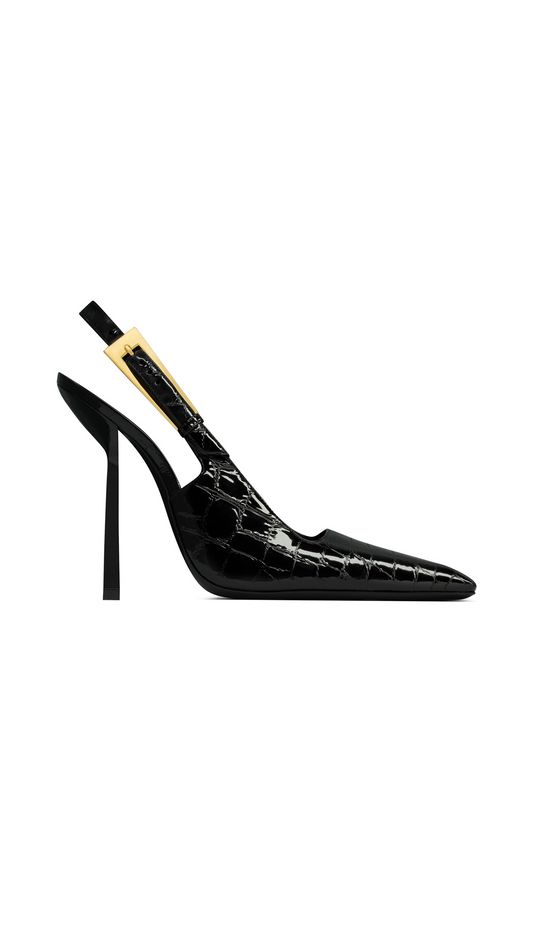 Lee Slingback Pumps in Crocodile Embossed Leather - Black