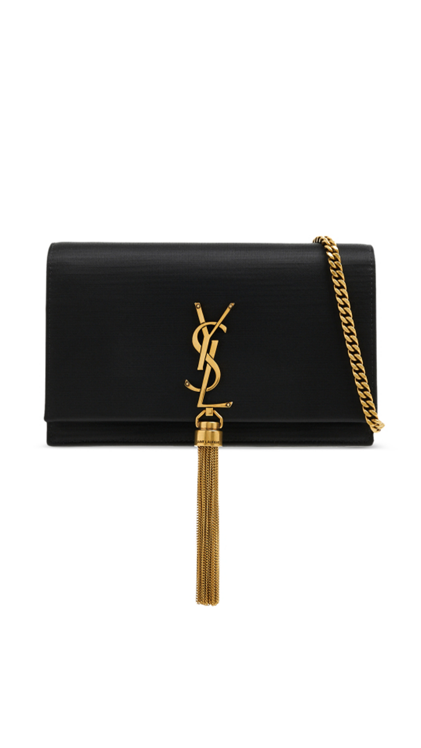 Kate Chain Wallet with Tassel in Satin - Black