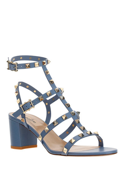Rockstud Calfskin Ankle Strap Sandal 60 MM - Azure