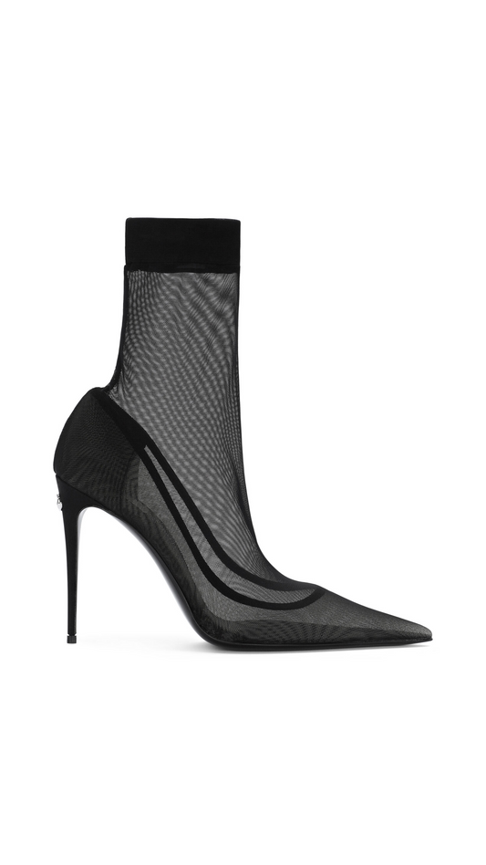 Stretch Tulle Ankle Boots - Black