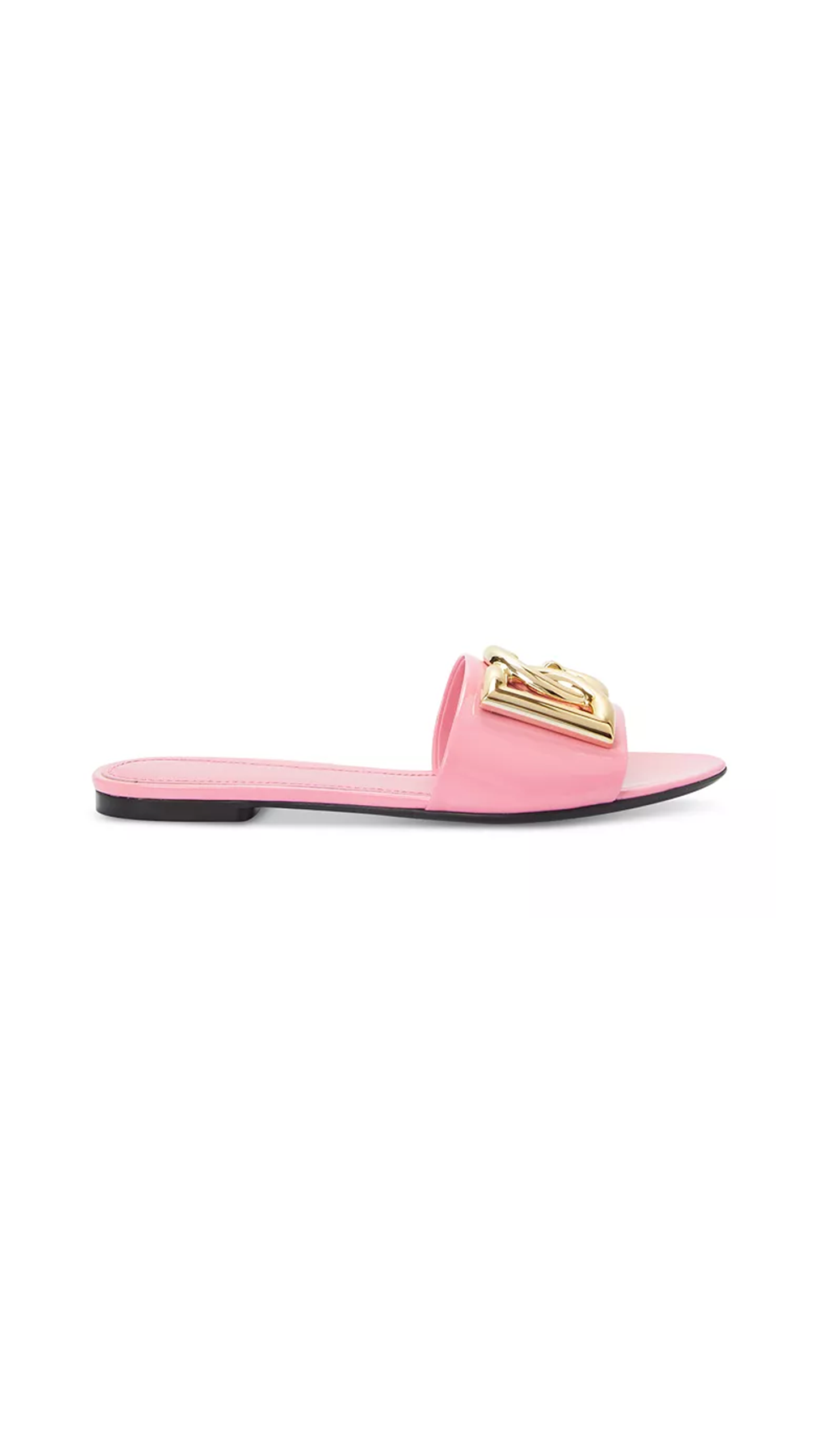Patent Leather Slides with DG Logo - Pink