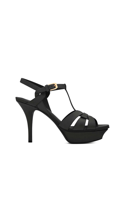 Tribute Platform Sandals in Smooth Leather - Black.