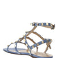 Rockstud Flat Calfskin Sandal with Straps - Azure