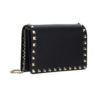 Rockstud Chain Pouch in Calfskin Leather - Black