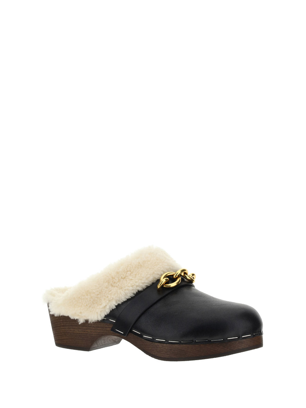 Le Maillon Clogs in Smooth Leather and Shearling - Noir