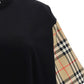 Vintage Check Sleeve Cotton Oversized T-shirt - Black