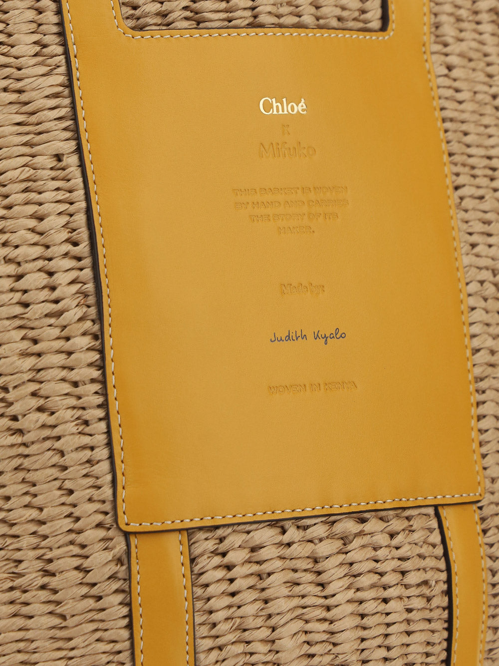 Large Basket in Fair Trade Paper & Shiny Calfskin - Natural / Yellow