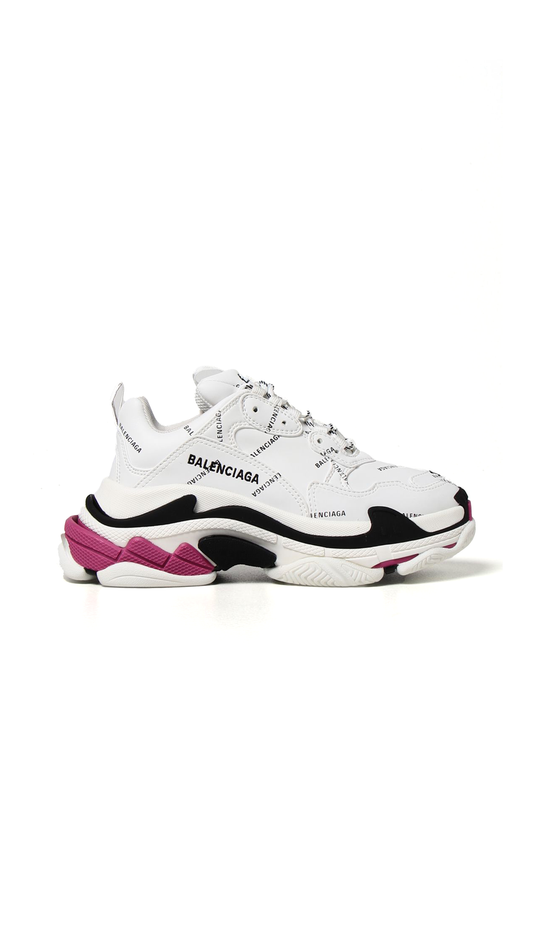 Women's Triple S Sneaker with Logo - White/Black/Pink