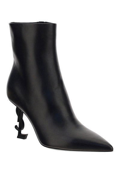 Opyum Booties in Leather with Heel - Black