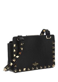 Rockstud Smartphone Leather Crossbody Bag - Black