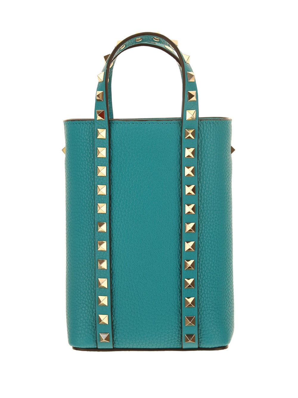 Rockstud Leather Bucket Bag - Turquoise