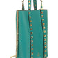 Rockstud Calfskin Leather Pouch With Chain - Marine Green