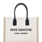 Rive Gauche Small Tote Bag in Linen and Leather - Greige  / Black / Neutral