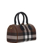 Check and Leather Mini Bowling Bag - Dark Birch Brown