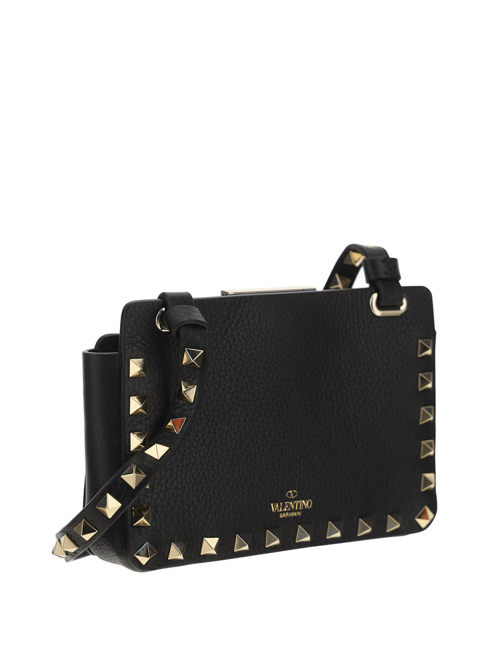 Rockstud Smartphone Leather Crossbody Bag - Black