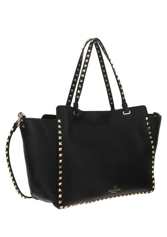 Medium Grainy Calfskin Rockstud Bag - Black