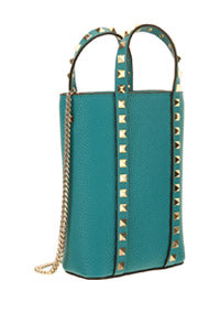 Rockstud Leather Bucket Bag - Turquoise