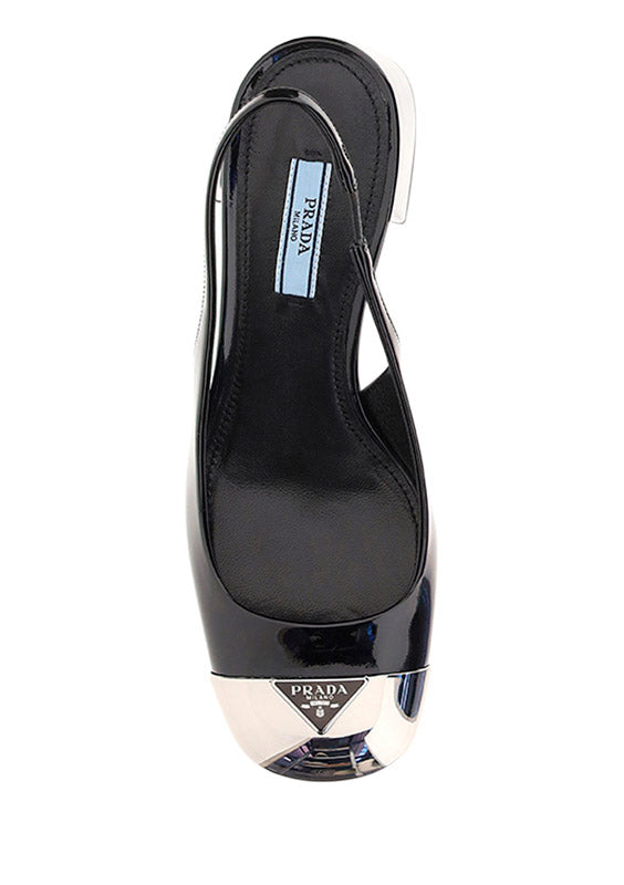Patent Leather Slingback Pumps - Black.