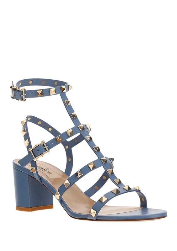 Rockstud Calfskin Ankle Strap Sandal 60 MM - Azure