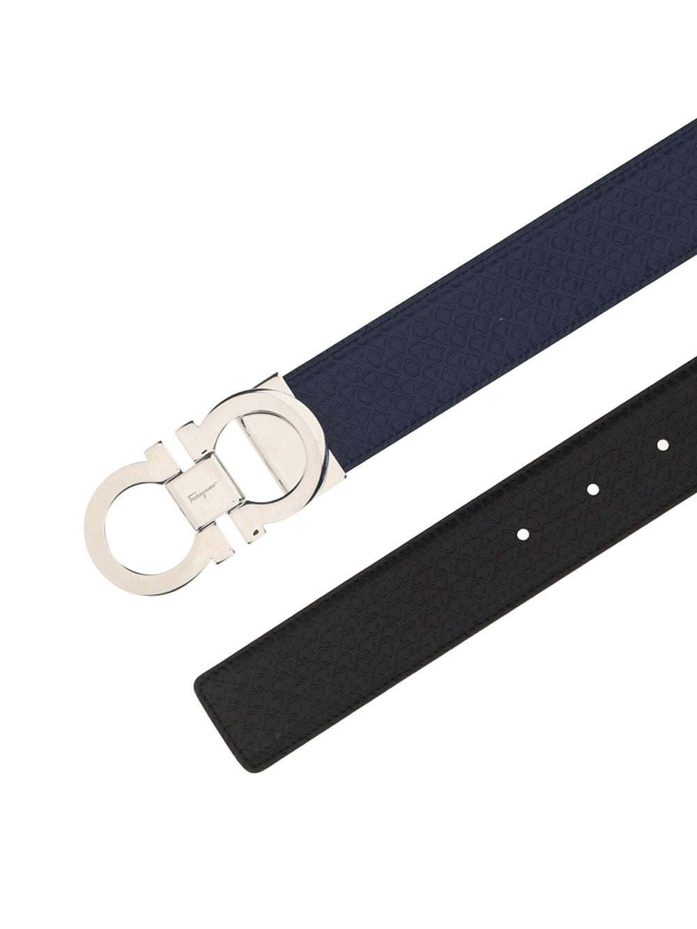 Reversible And Adjustable Gancini Belt - Black \ Navy
