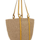 Large Basket in Fair Trade Paper & Shiny Calfskin - Natural / Yellow